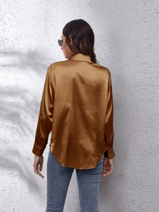 Collared Neck Buttoned Long Sleeve Shirt nicholesgifts