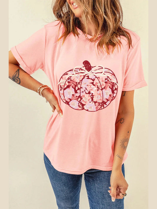 Pumpkin Graphic Round Neck Long Sleeve T-Shirt nicholesgifts