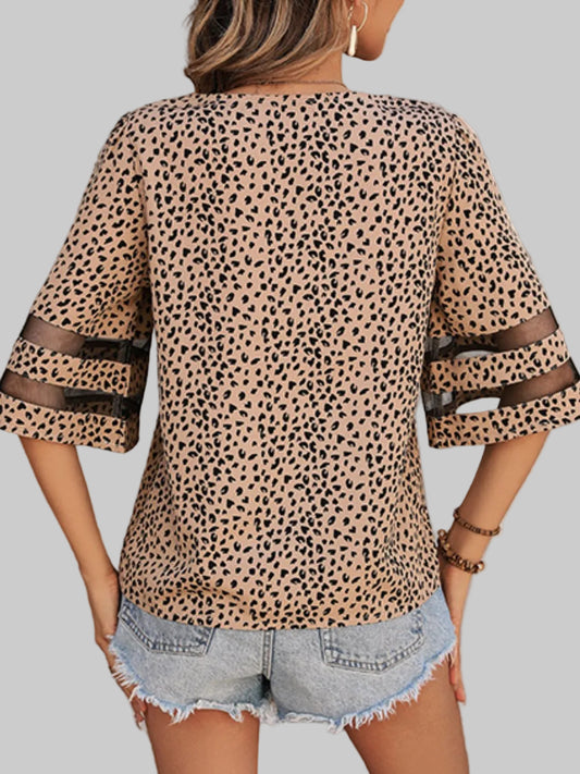 Printed V-Neck Half Sleeve Blouse nicholesgifts