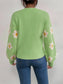 Flower Round Neck Latern Sleeve Sweater nicholesgifts