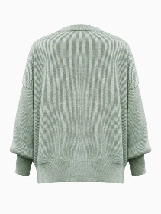 Round Neck Drop Shoulder Slit Sweater nicholesgifts