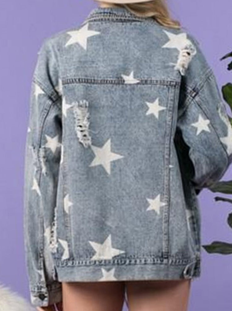 Star Distressed Denim Shacket nicholesgifts