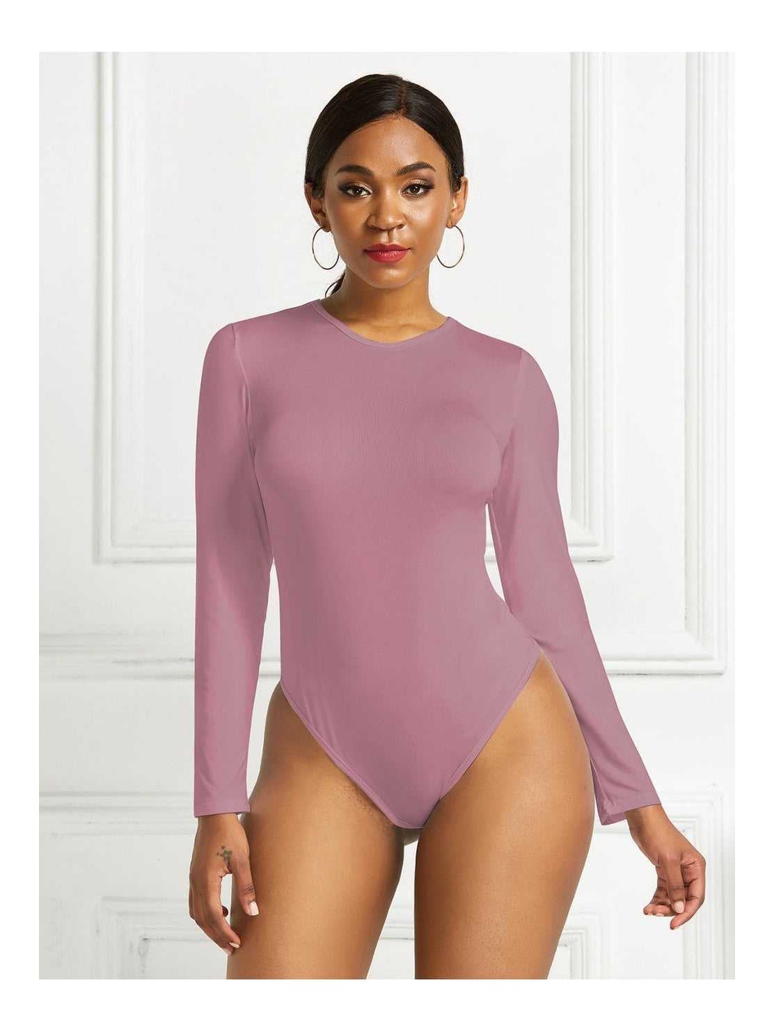 Women Round Neck Long Sleeve Bodysuit nicholesgifts