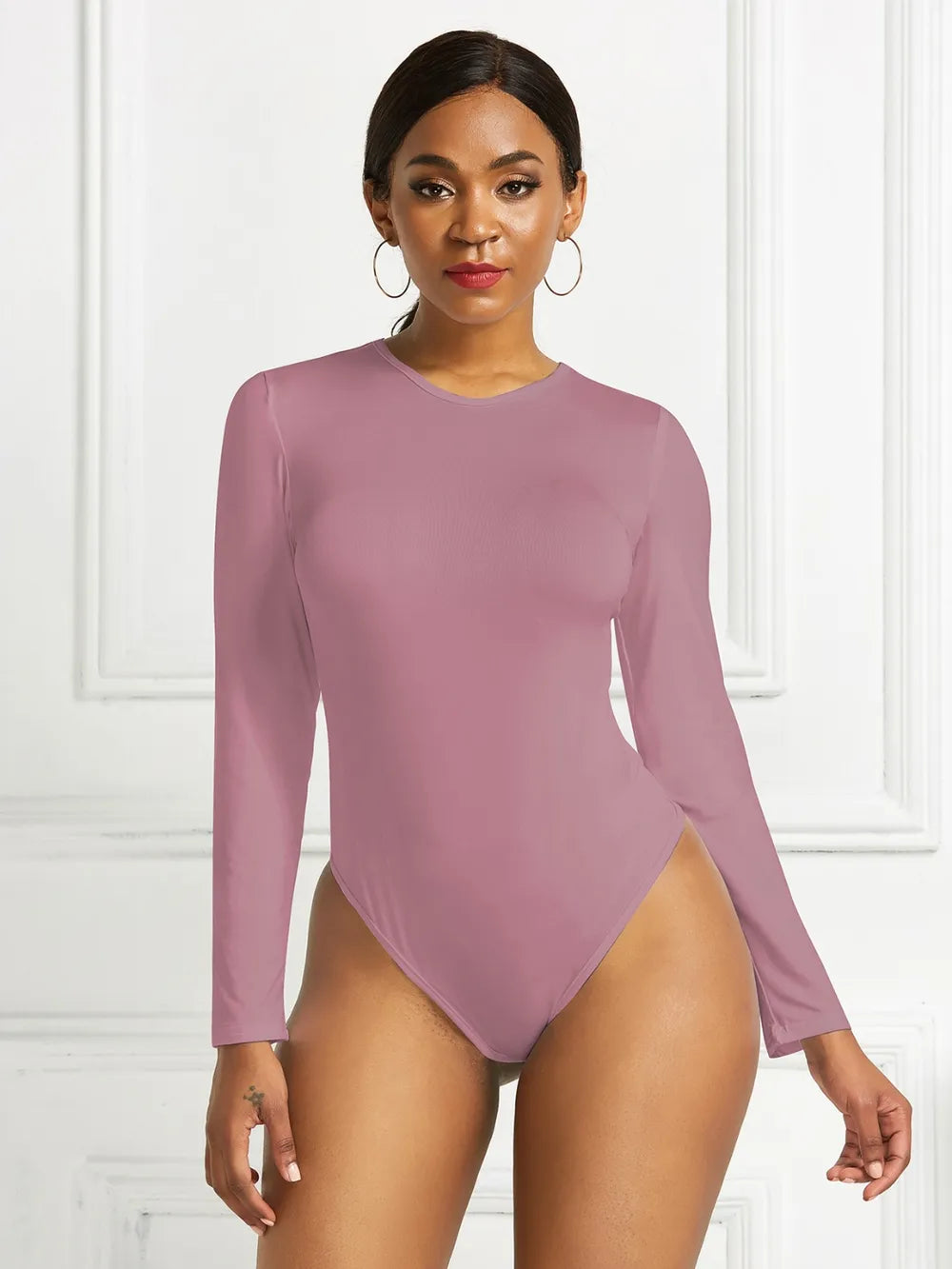 Round Neck Long Sleeve Bodysuit nicholesgifts