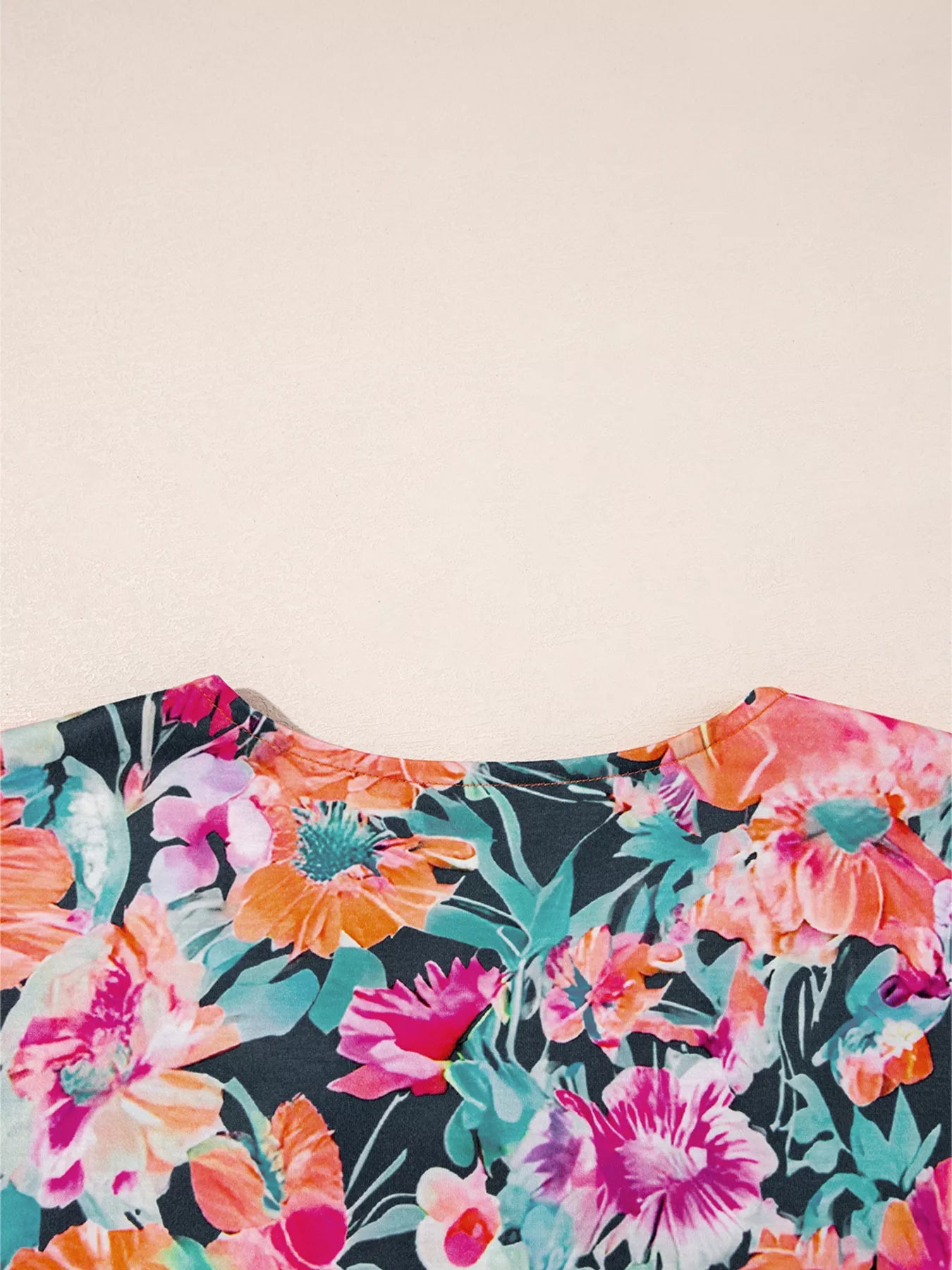 Floral 3/4 Flare Sleeve Tied Neck Blouse