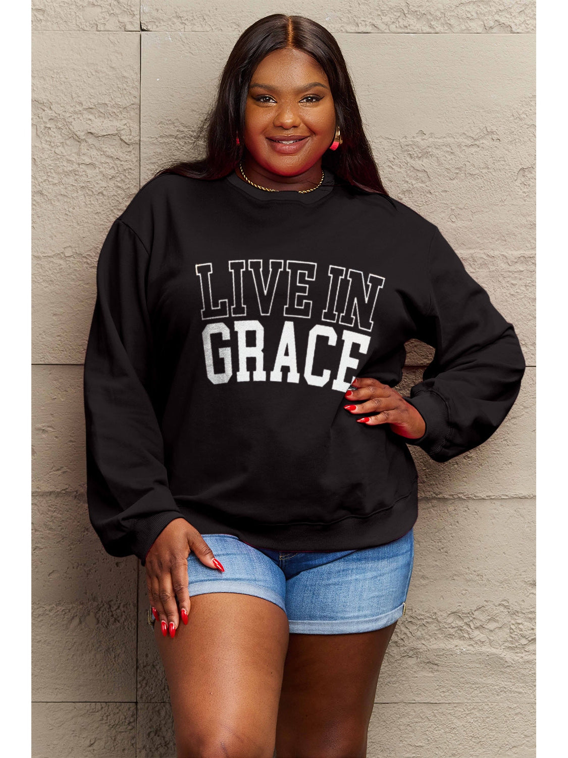 Simply Love Full Size LIVE IN GRACE Graphic Sweatshirt nicholesgifts