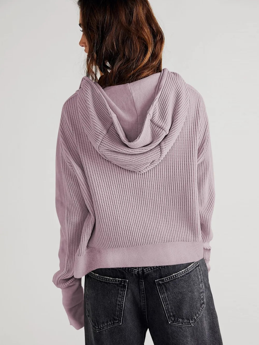 Waffle-Knit Dropped Shoulder Hooded Jacket nicholesgifts