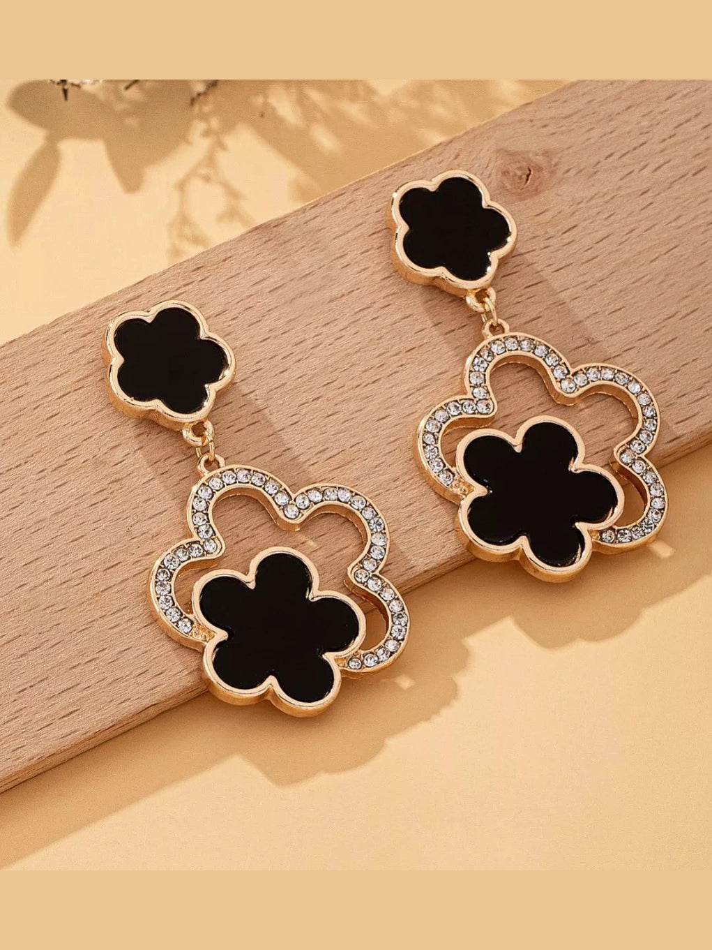 Lucky Clover Dangle Earrings with Rhinestone Accents nicholesgifts