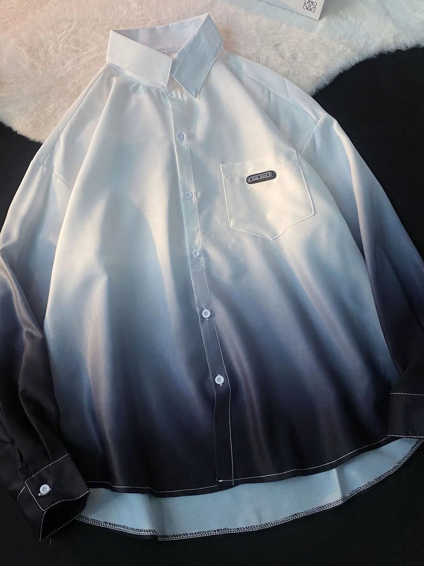 Men's Plus Size Gradient Long Sleeve Button-Up Shirt NicholesGifts