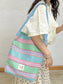 Striped Woven Shoulder Bag with Adjustable Strap nicholesgifts