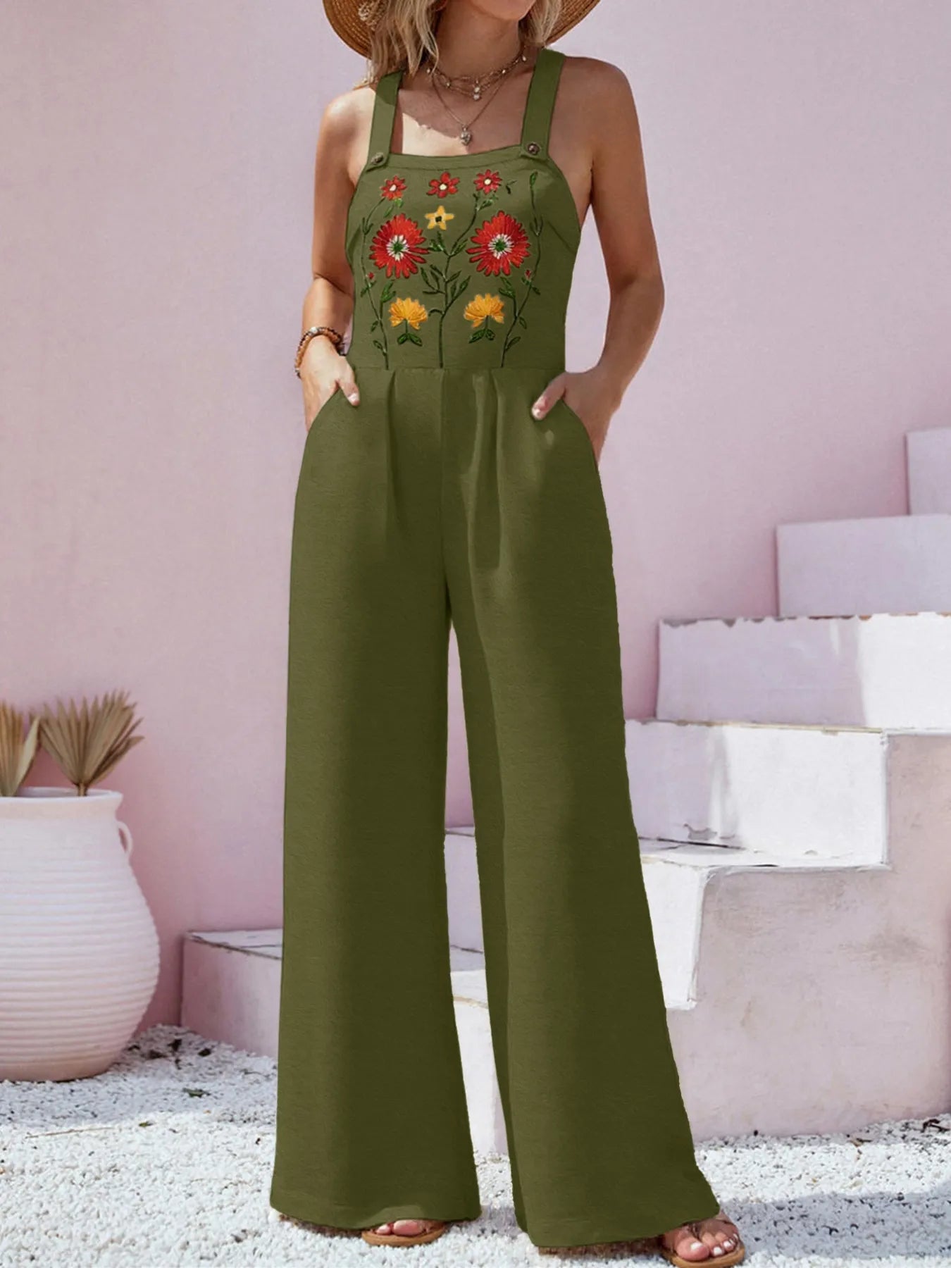 Floral Embroidered Wide Leg Jumpsuit nicholesgifts