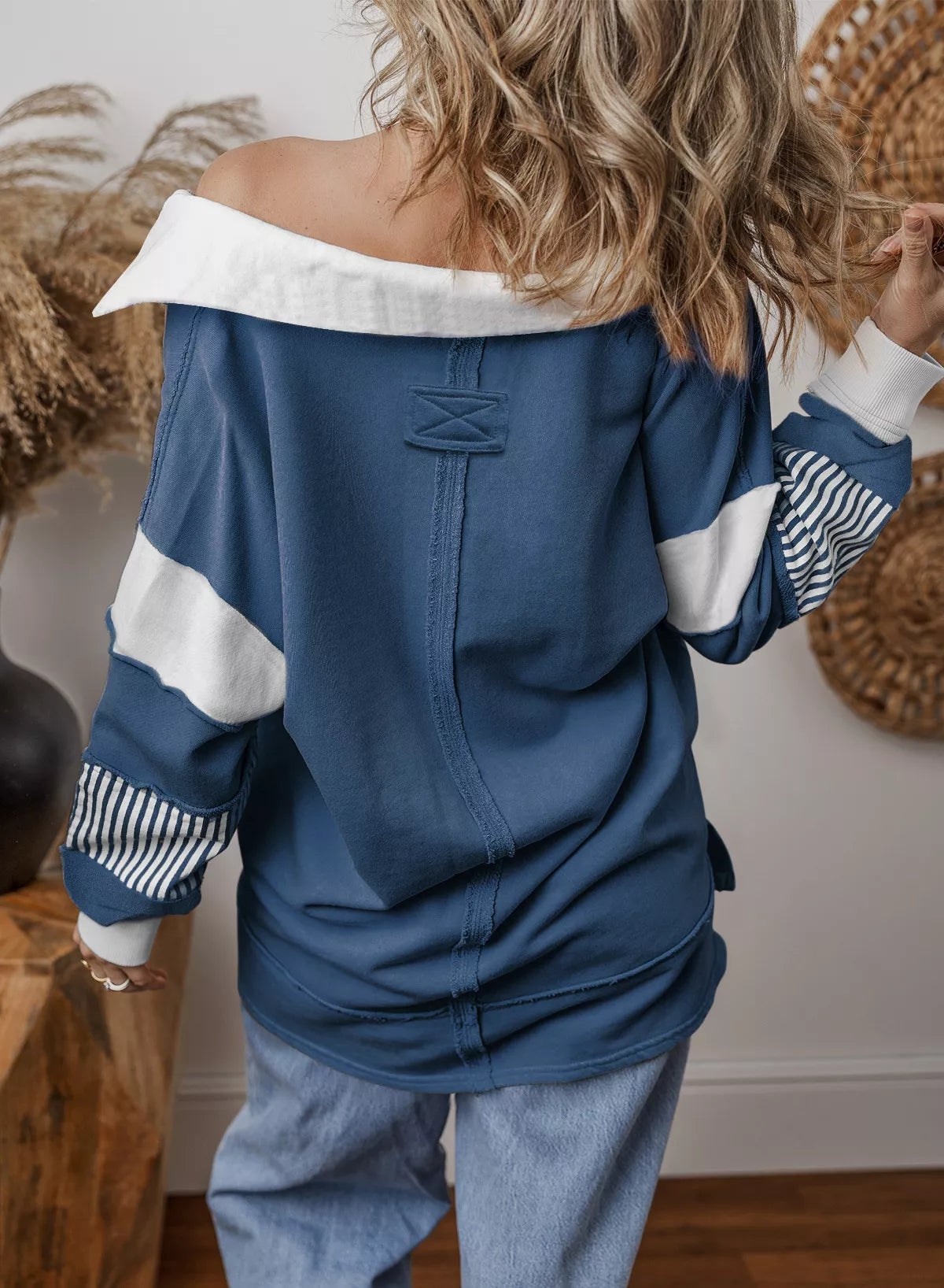 Color Block Striped Johnny Collar Sweatshirt nicholesgifts