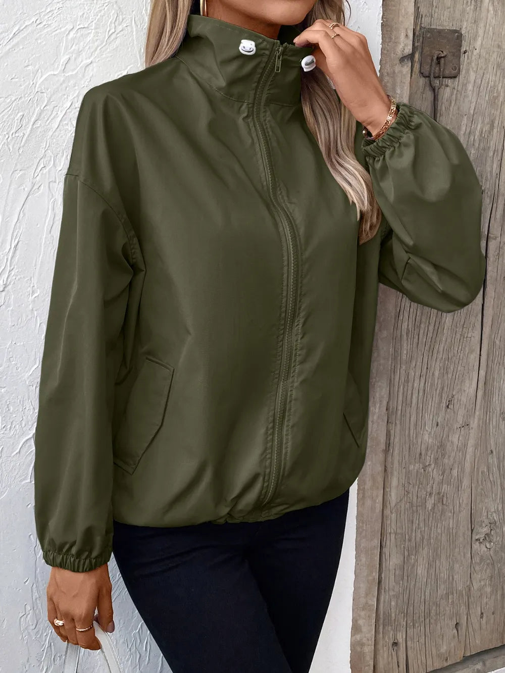 Ivy Lane Pocketed Zip Up Long Sleeve Jacket nicholesgifts