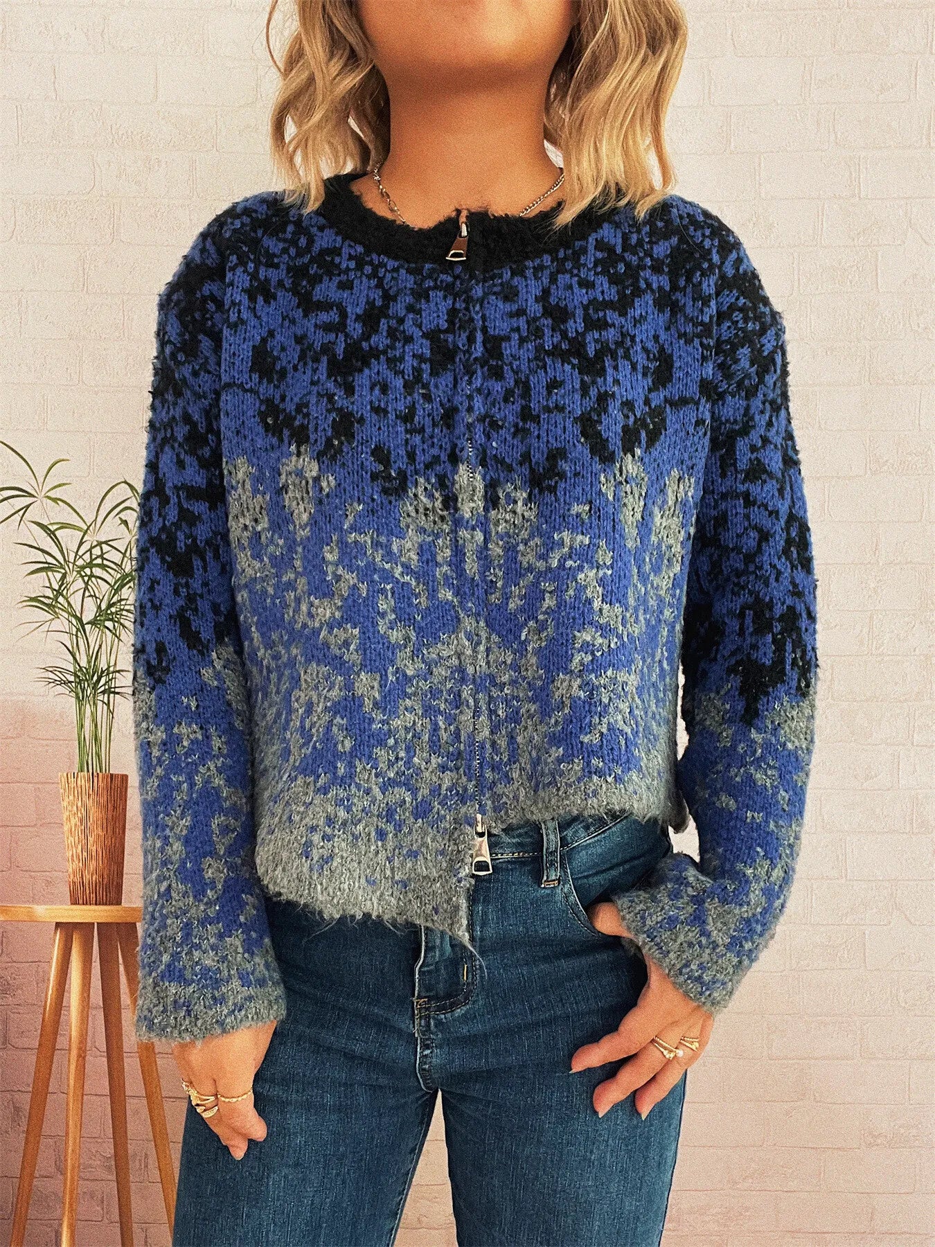 Asymmetrical Hem Zip Up Cardigan