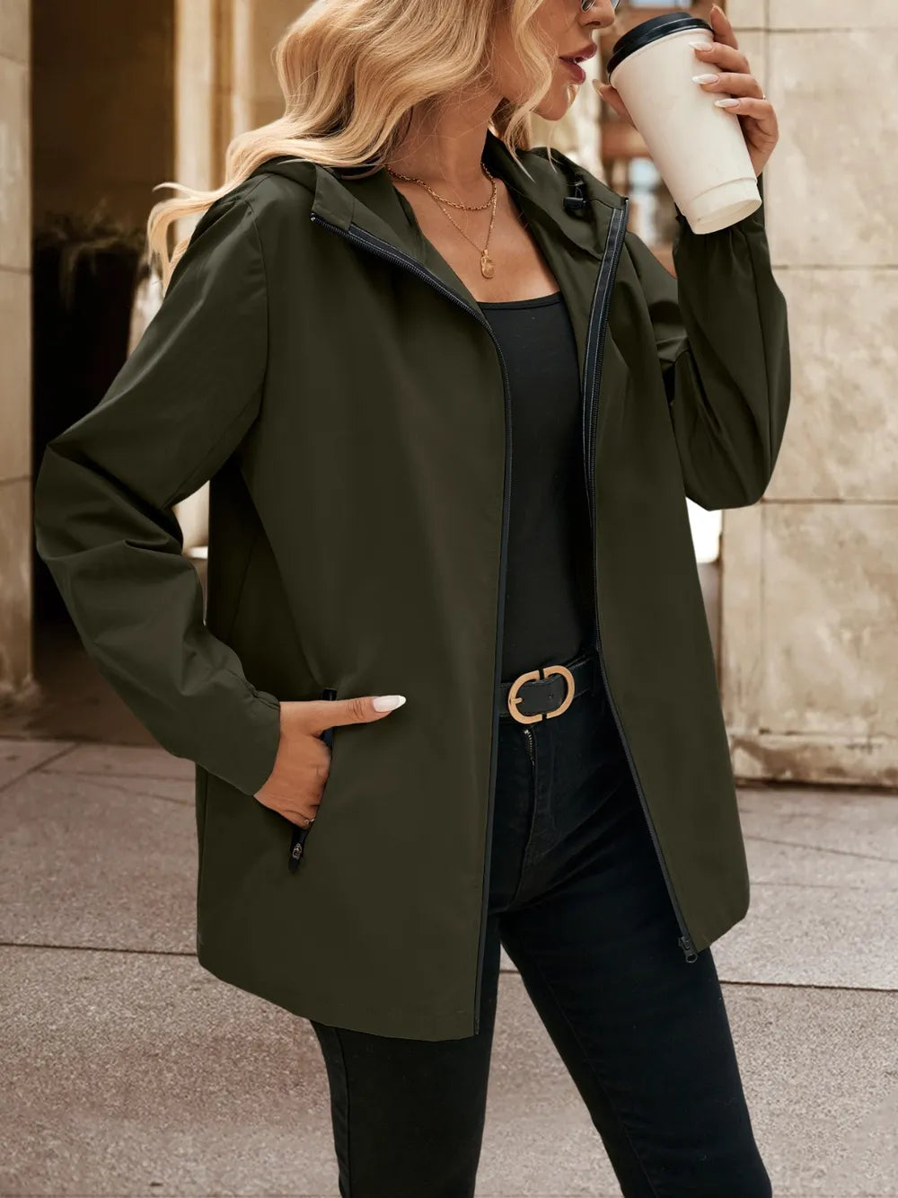 Ivy Lane Pocketed Zip Up Hooded Jacket nicholesgifts