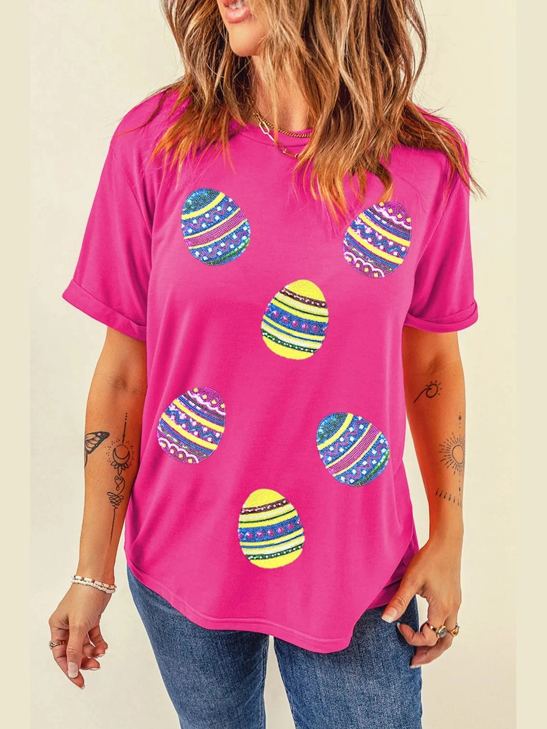 Sequin Easter Egg Short Sleeve T-Shirt nicholesgifts