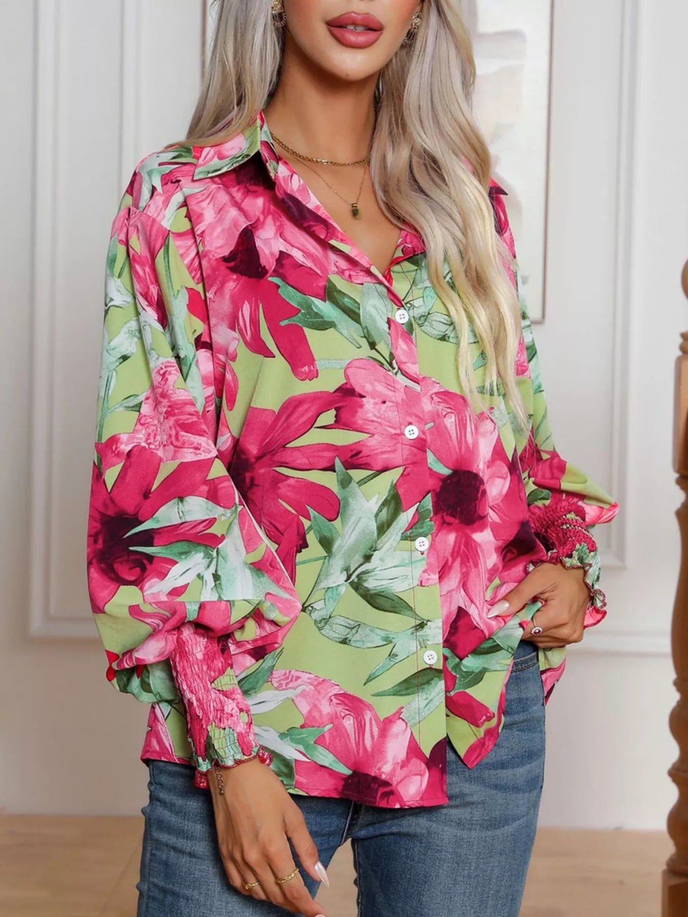 Printed Button Up Long Sleeve Shirt NicholesGifts