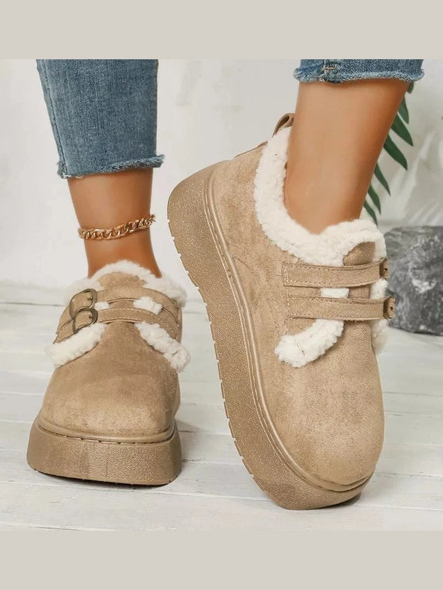 Buckle Strap Faux Fur Trim Platform Boots Trendsi