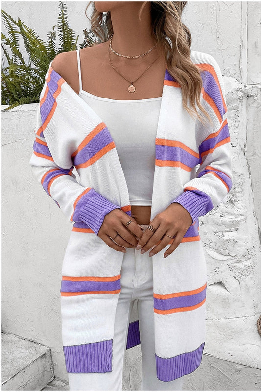 Women Striped Dropped Shoulder Cardigan NicholesGifts