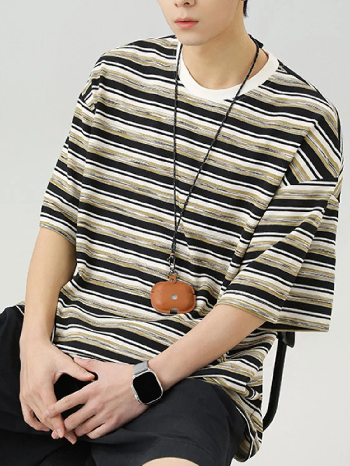 Men's Striped Round Neck Striped T-Shirt Trendsi
