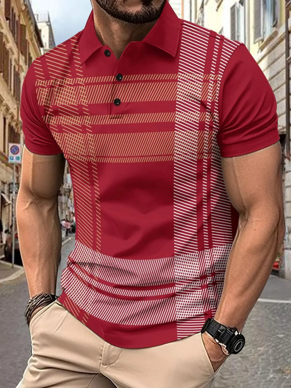 Men's Full Size Button Detail Short Sleeve Polo Plus Size NicholesGifts