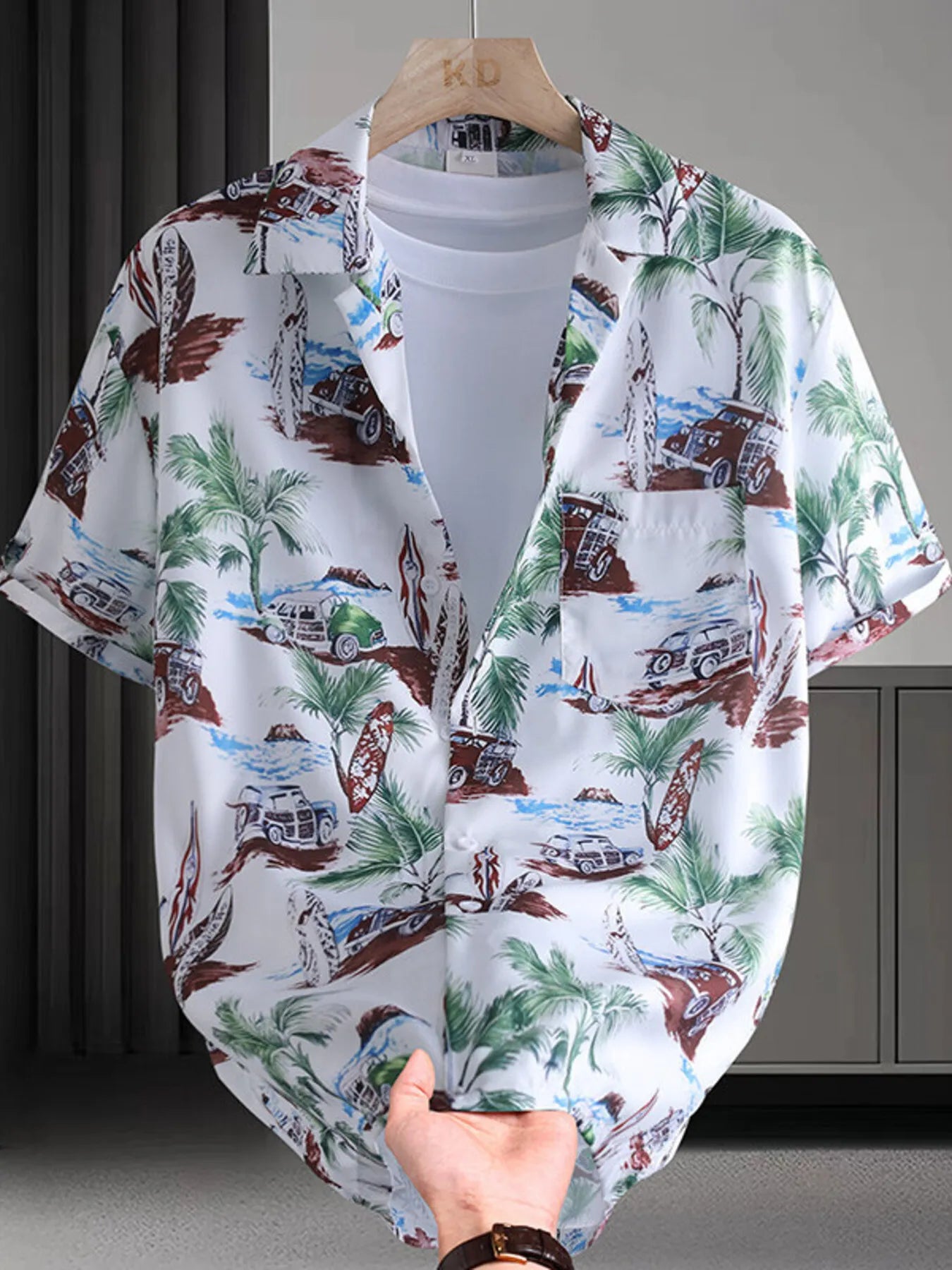 Men's Plus Size Printed Button Up Short Sleeve Shirt Trendsi