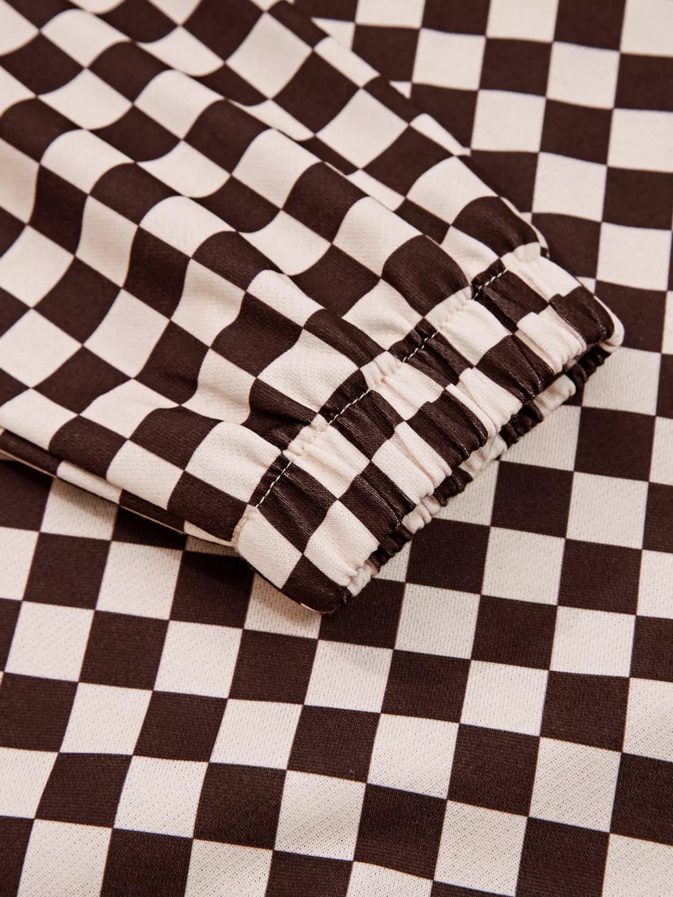 Checkered Drawstring Hoodie and Pants Set Trendsi