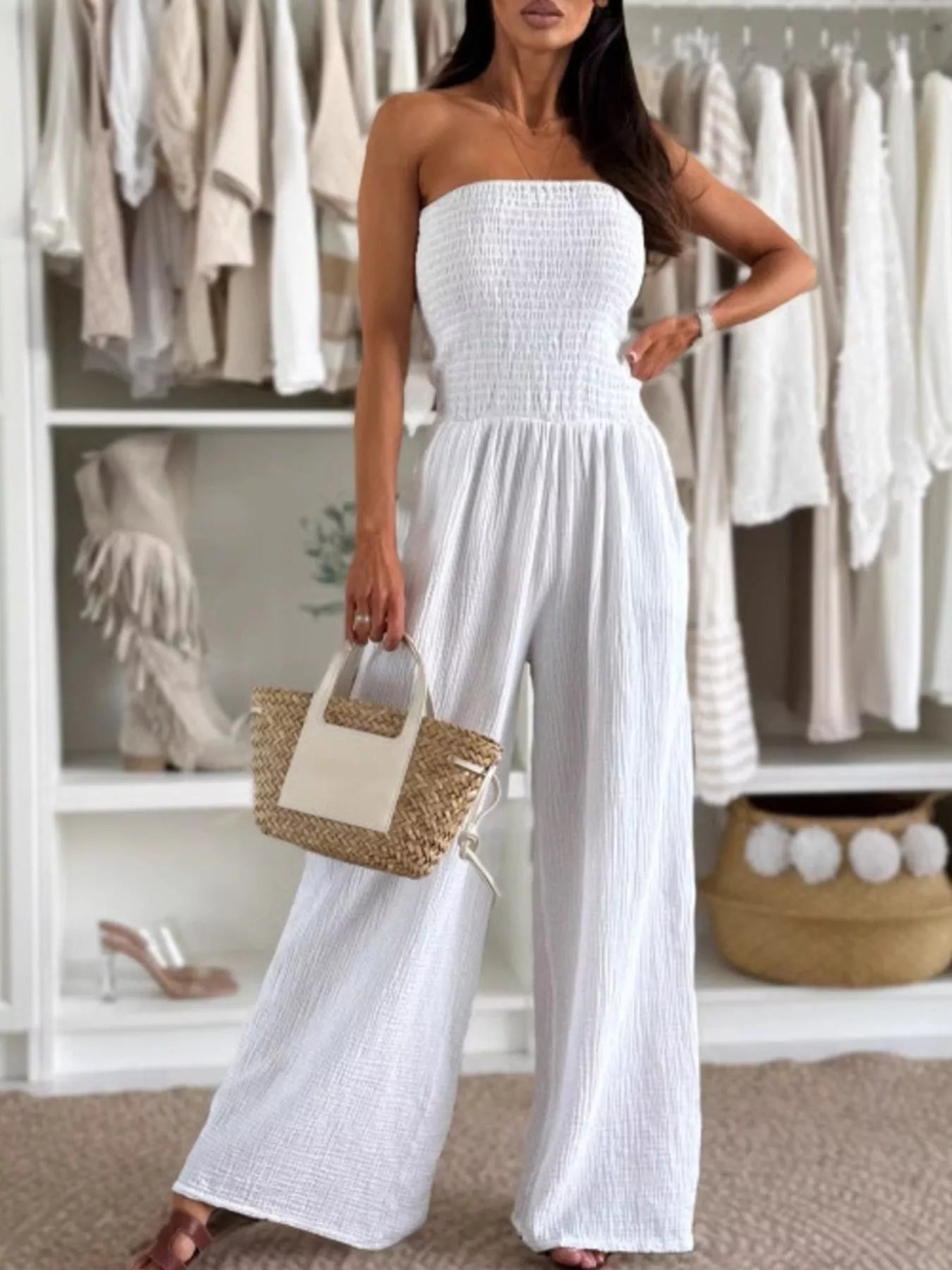Smocked Tube Wide-Leg Jumpsuit nicholesgifts