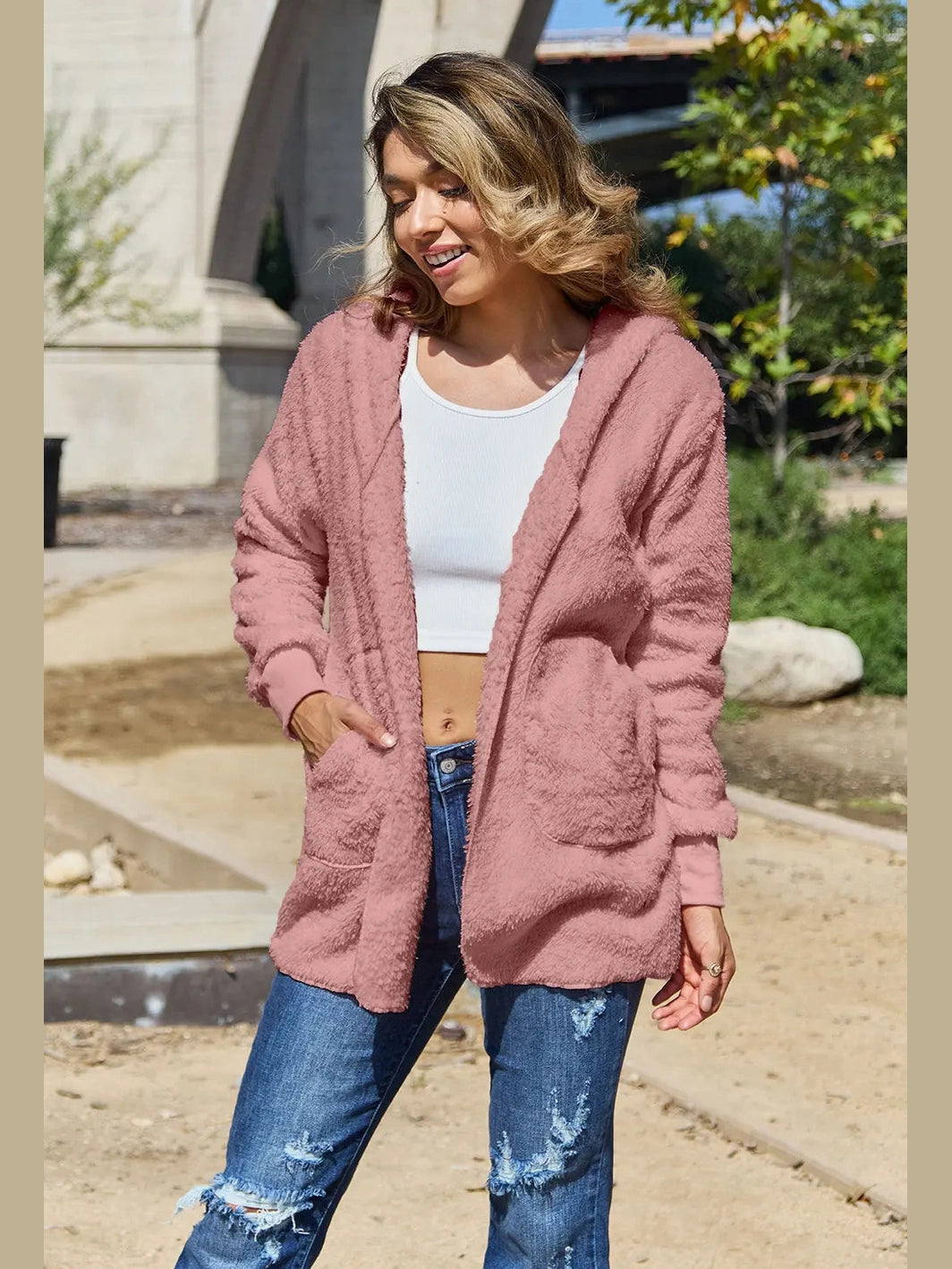 Full Size Teddy Hooded Jacket with Pockets nicholesgifts