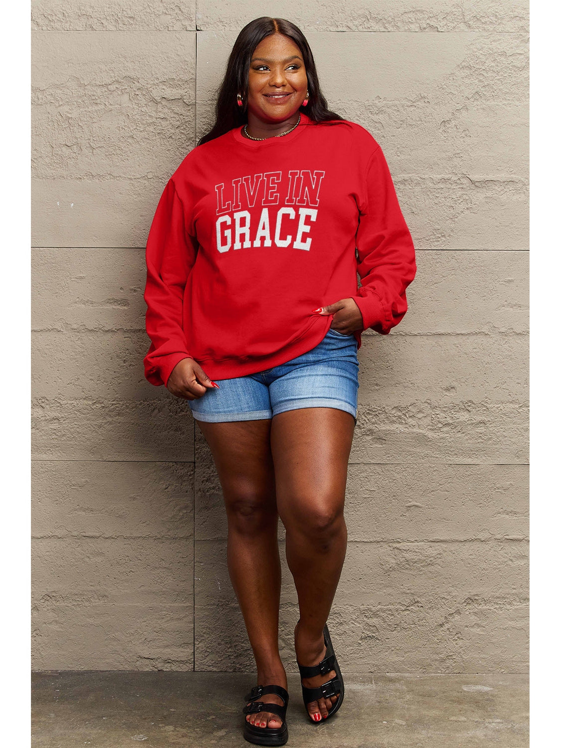 Simply Love Full Size LIVE IN GRACE Graphic Sweatshirt nicholesgifts