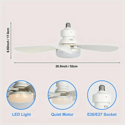 Compact 20.5" Remote-Controlled Socket Fan Light with LED - Perfect for Kitchen, Bedroom, and Small Rooms!