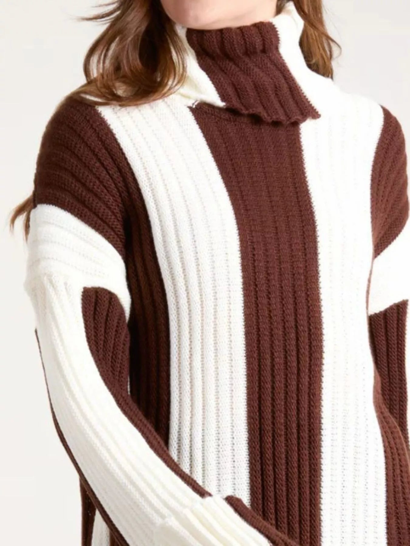 Color Block Ribbed Turtleneck Sweater Trendsi