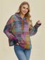 Double Take Full Size Plaid Dropped Shoulder Fleece Hoodie Trendsi