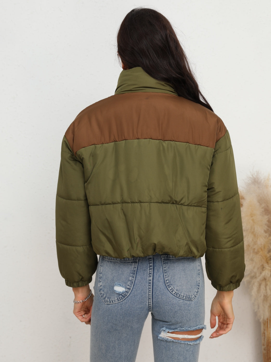 Two-Tone Zip-Up Puffer Jacket nicholesgifts