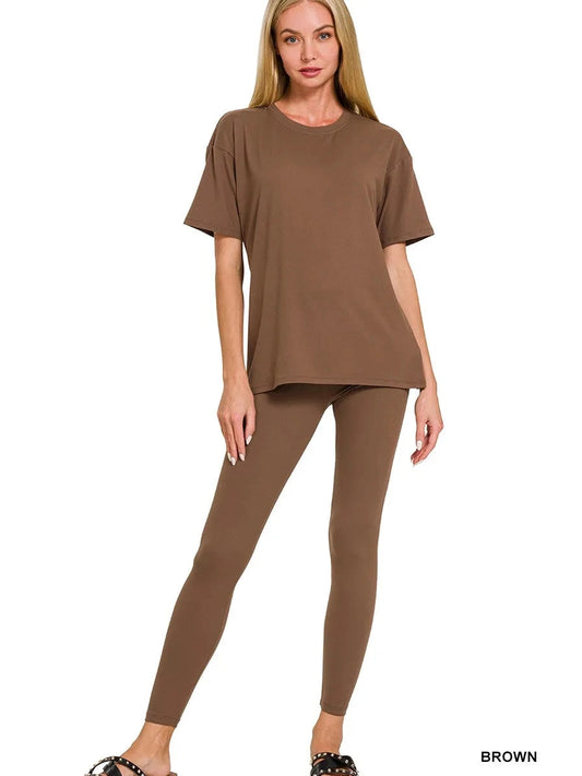 Zenana Full Size Brushed Dty Microfiber Short Sleeve Top and Pants Loungewear Set Plus Size nicholesgifts