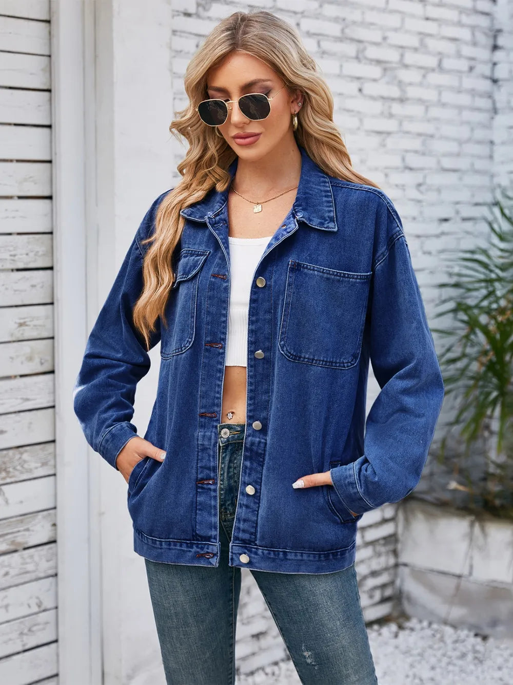 Pocketd Button Up Detachable Hooded Denim Jacket nicholesgifts