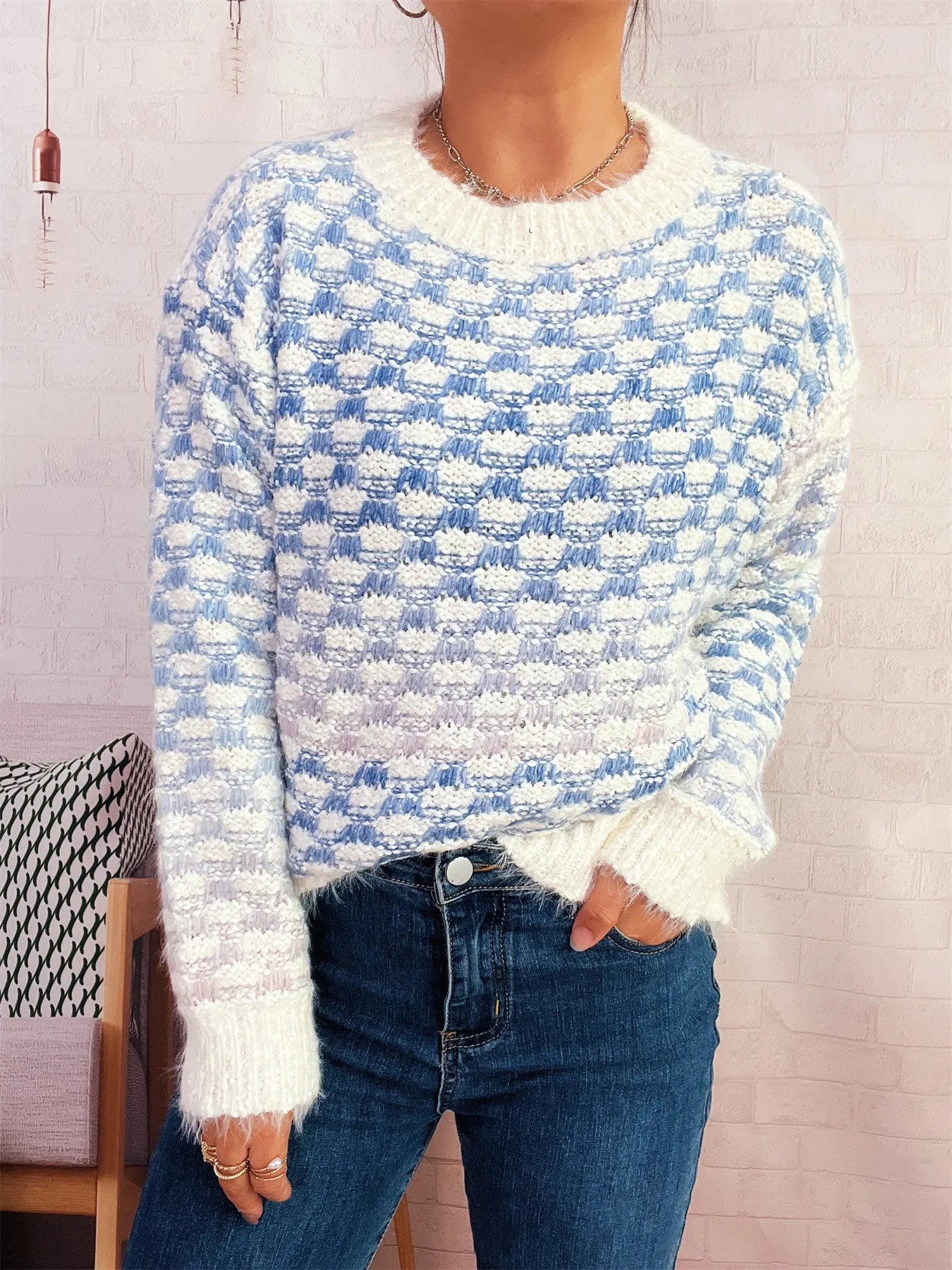Rainbow Gradient Round Neck Sweater