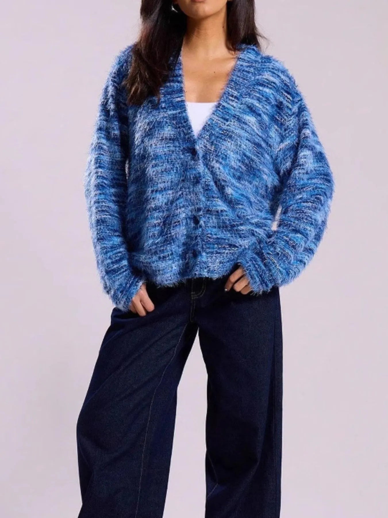 Fuzzy Button Down Chunky Cardigan