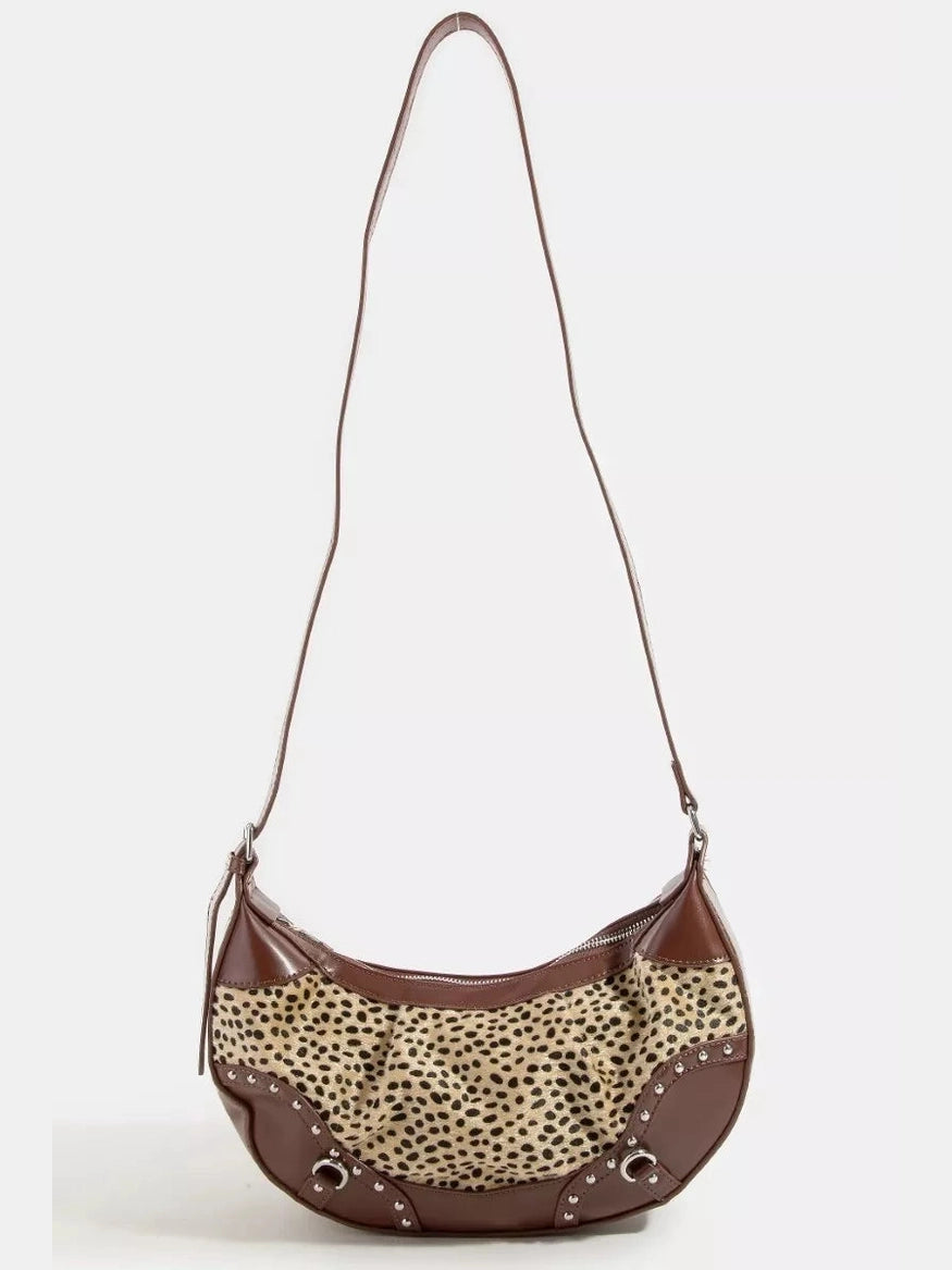Fame Spotted Leopard Print Half Moon Shoulder Bag nicholesgifts