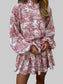 Women Printed Balloon Sleeve Tie Waist Dress nicholesgifts