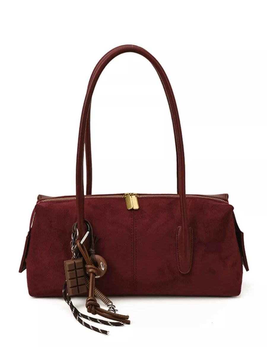 Elegant Suede Shoulder Bag with Pendant nicholesgifts