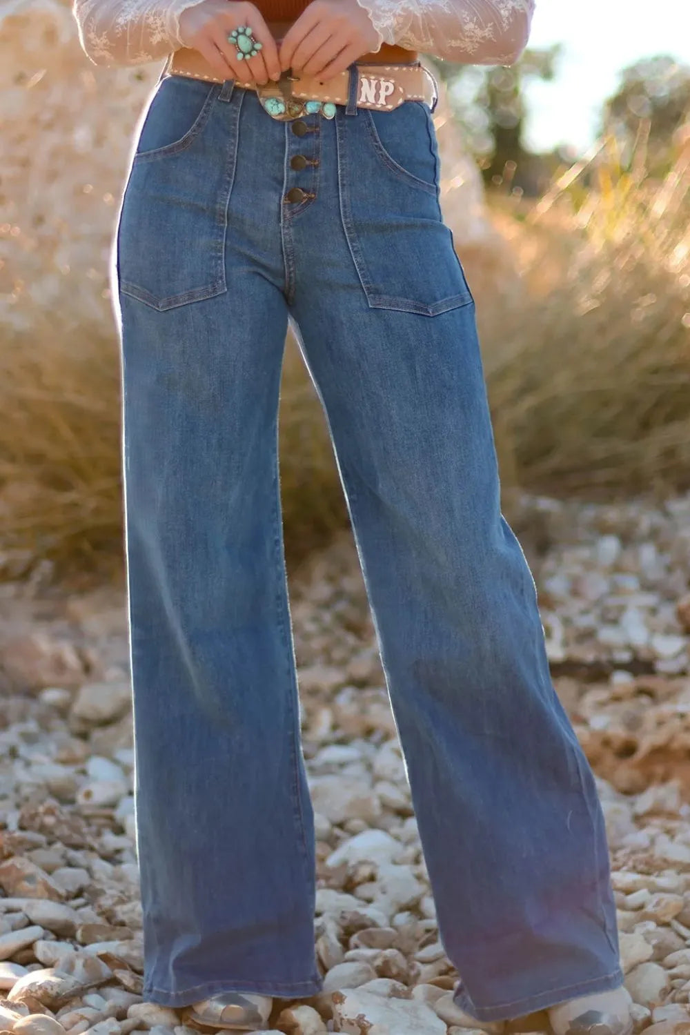 High-Waisted Wide-Leg Button-Front Jeans NicholesGifts