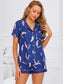 Printed Button Up Short Sleeve Top and Shorts Lounge Set nicholesgifts