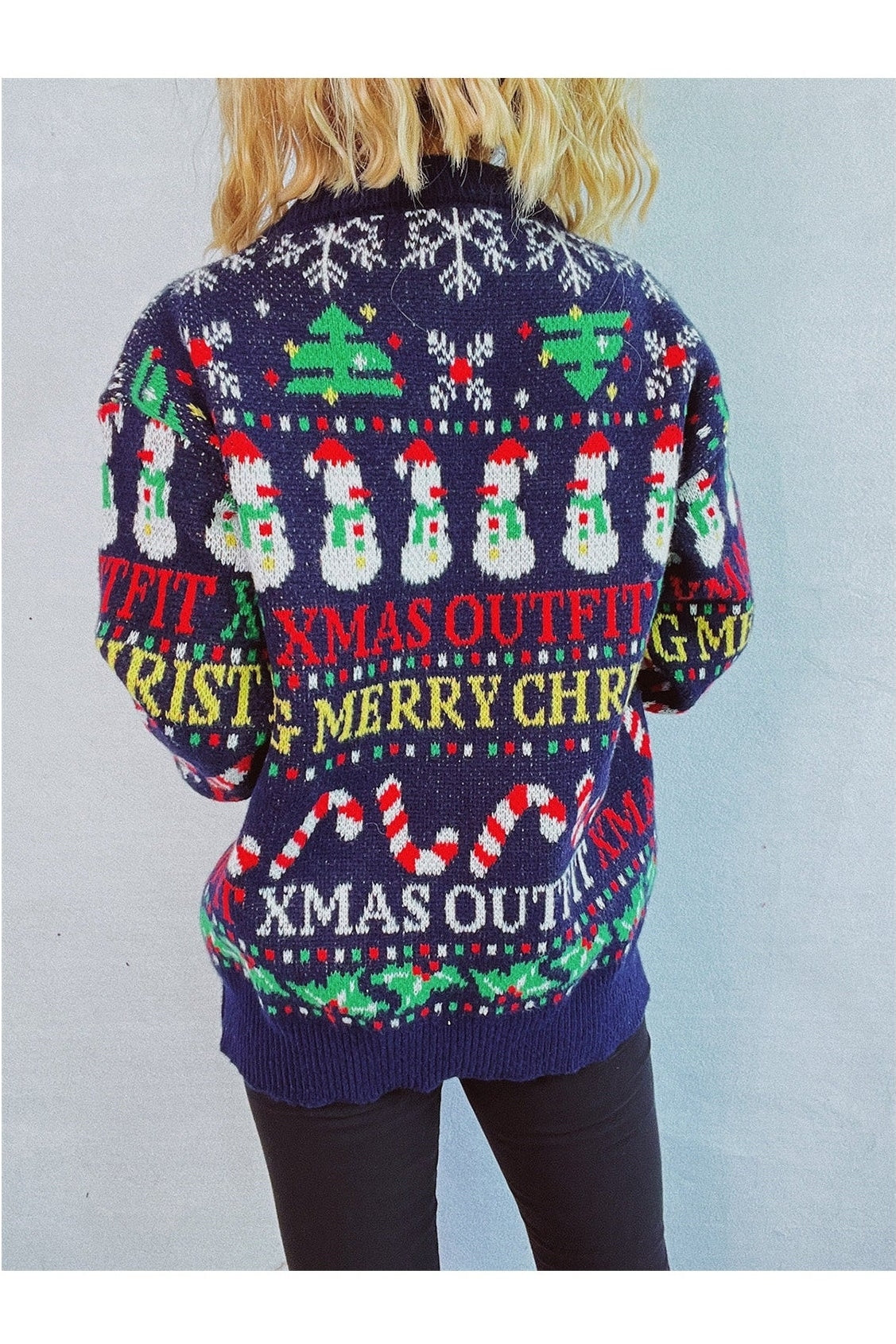 Christmas Pattern Round Neck Long Sleeve Sweater NicholesGifts