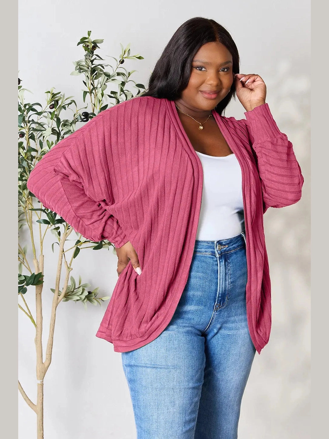 Women Basic Bae Full Size Ribbed Cocoon Cardigan nicholesgifts