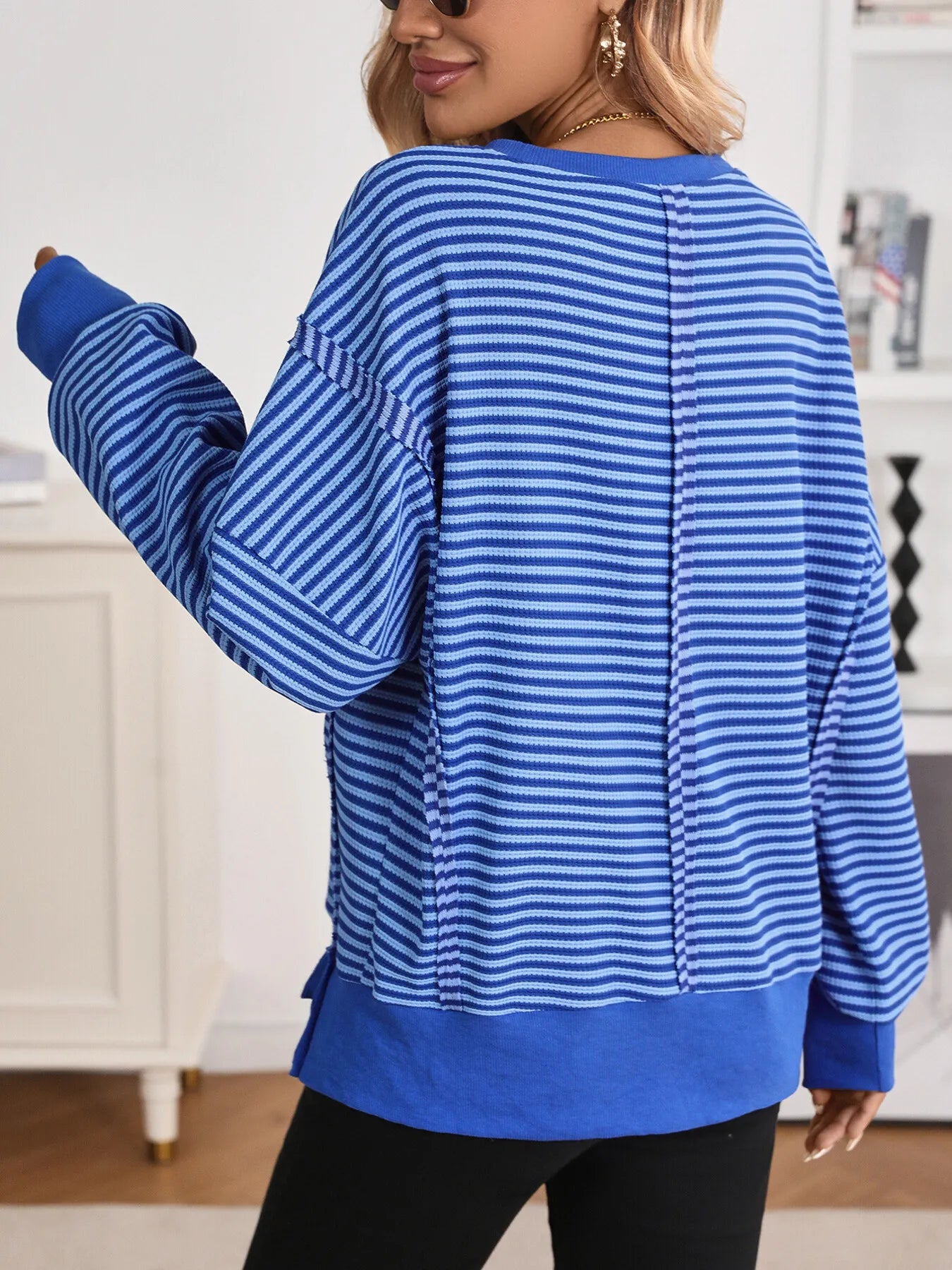 Exposed Seam Striped Contrast Sweatshirt