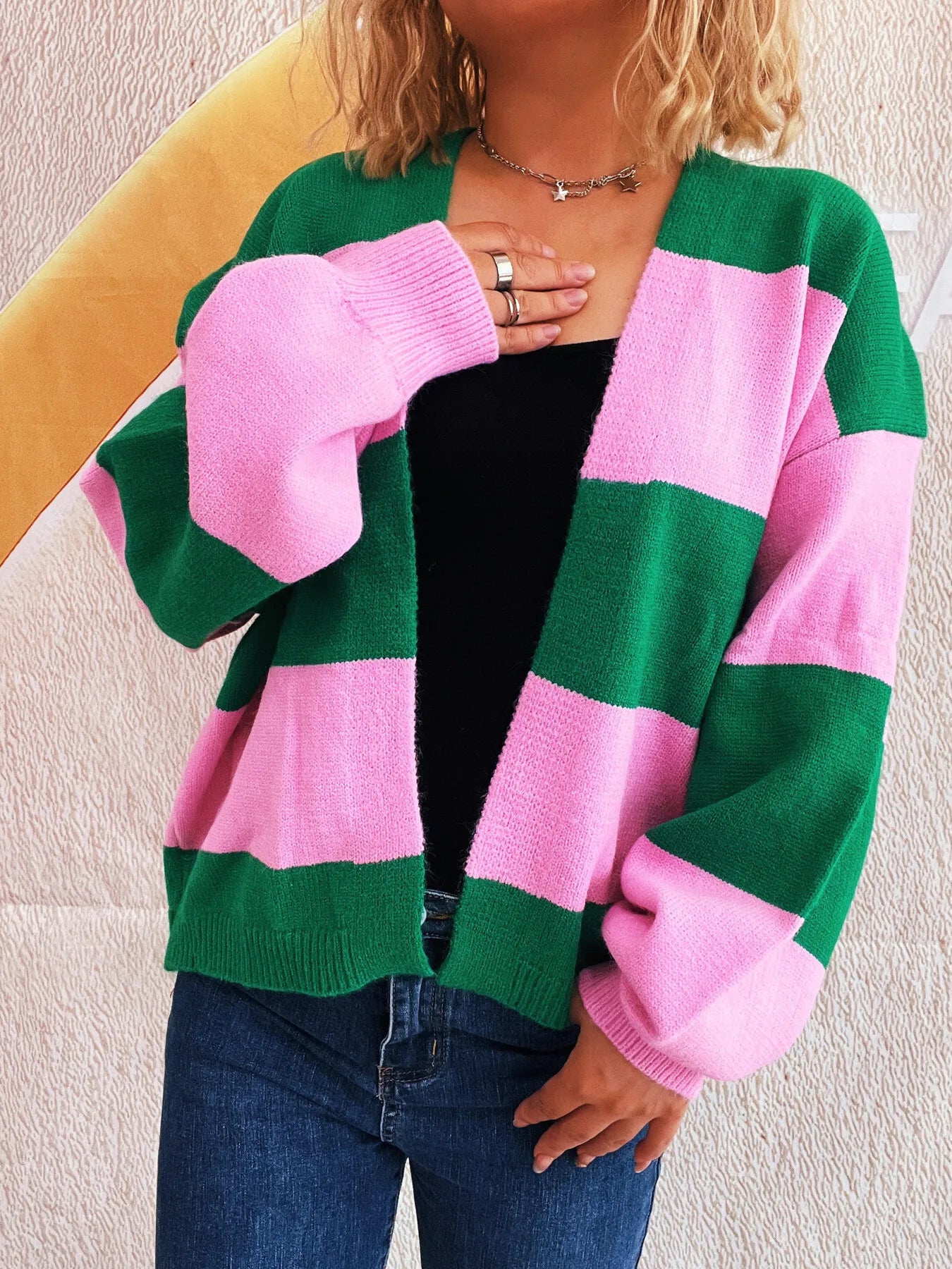 Color Block Open Front Cardigan