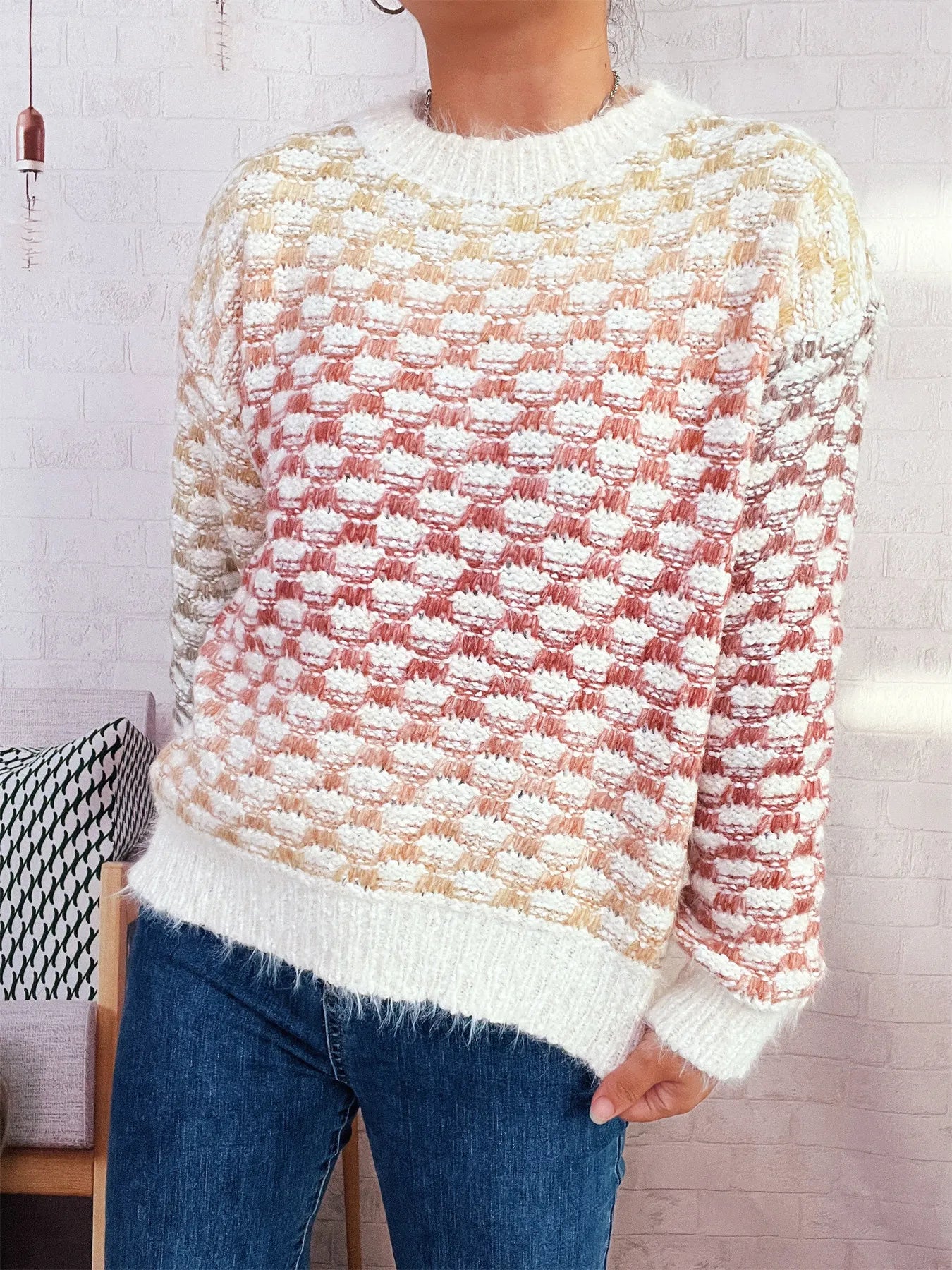 Rainbow Gradient Round Neck Sweater