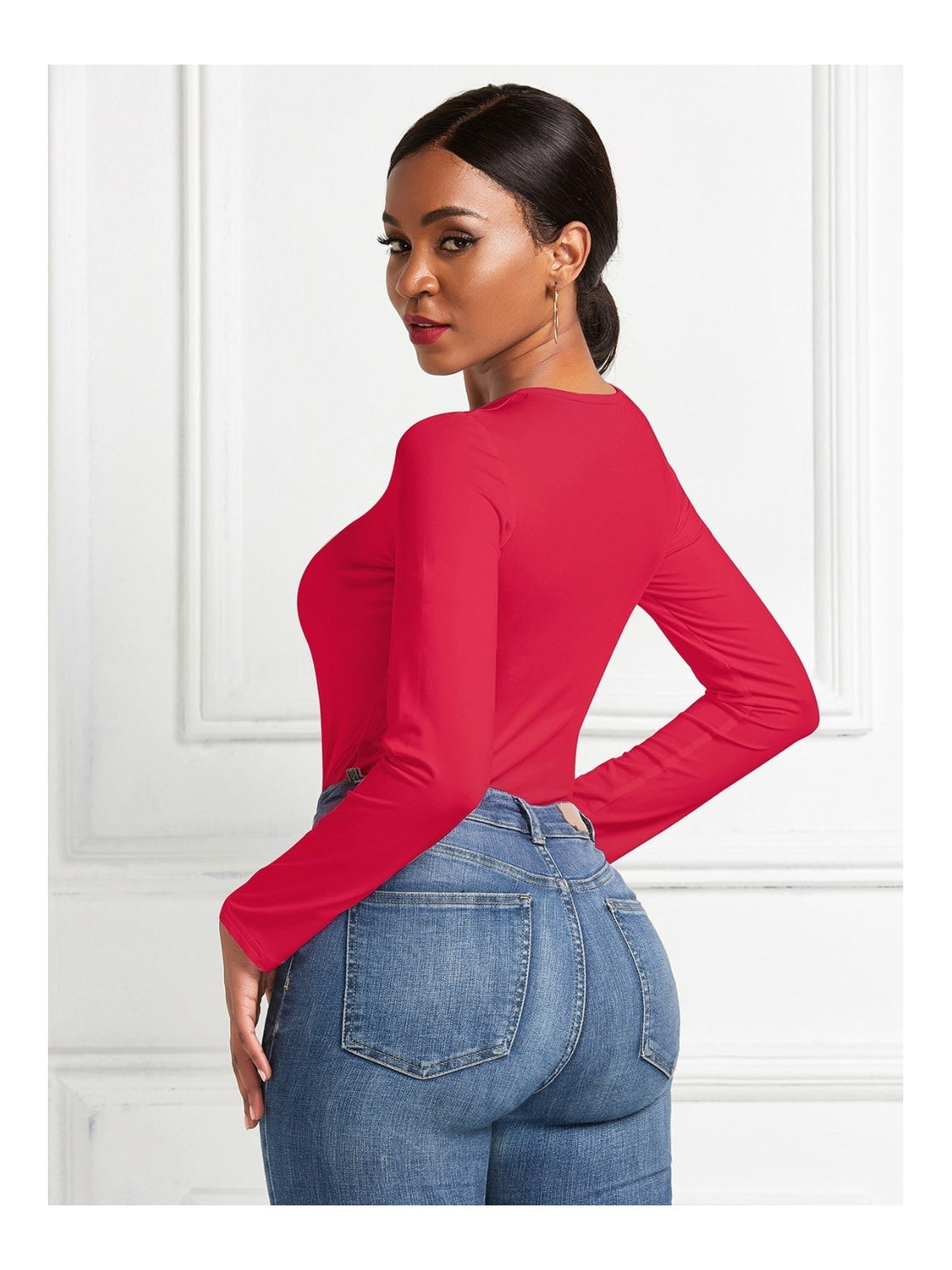 Round Neck Long Sleeve Bodysuit nicholesgifts