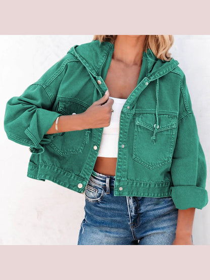 Hooded Dropped Shoulder Denim Jacket nicholesgifts